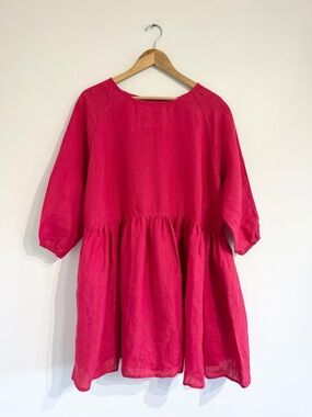 Amour Linen Sofia midi length dress fruit punch red pink